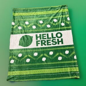 Throw Blanket Hello Fresh Plush Soft Silk Touch Green White Logo Lime Cozy 61x51